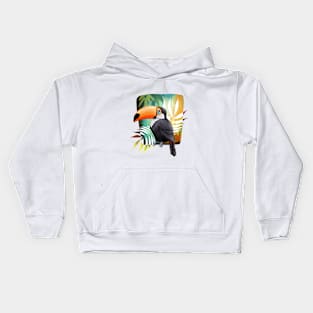 Toucan bird with tropical leaves Kids Hoodie